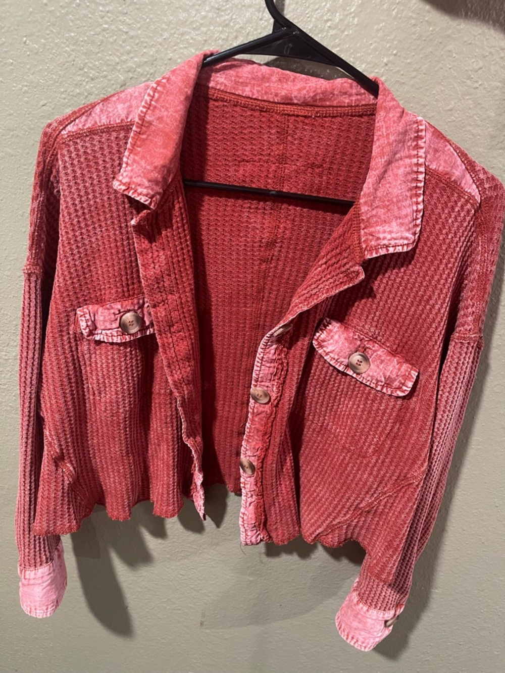Textured Waffle-Knit Button Jacket - Dusty Rose 100% Cotton - Picture 4 of 6